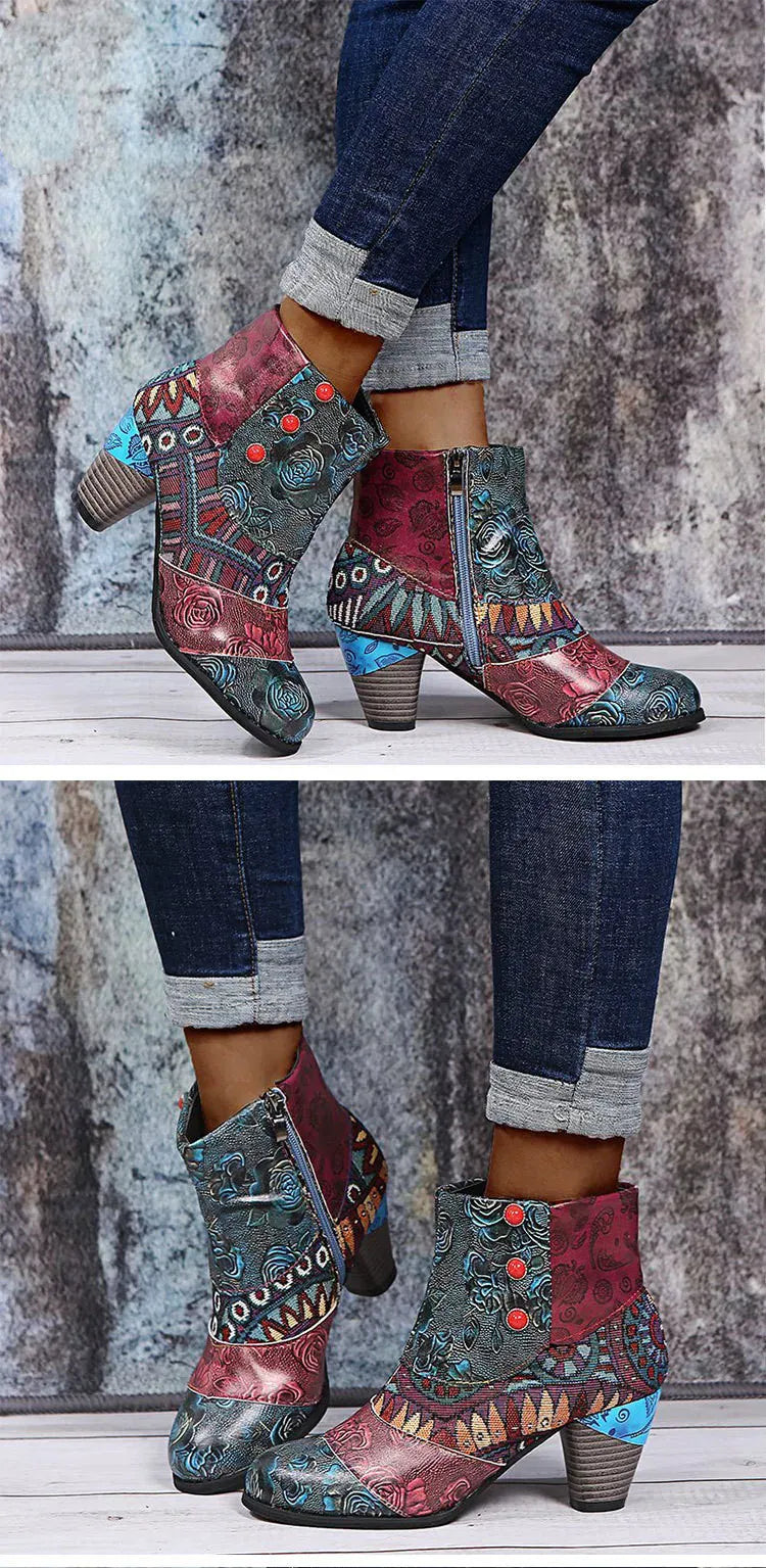 KissICON Vintage Leather Women Boots Bohemian New Female Retro