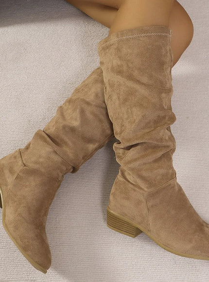 KissICON Vintage Pleated High Heels Boots Women 2025 Autumn