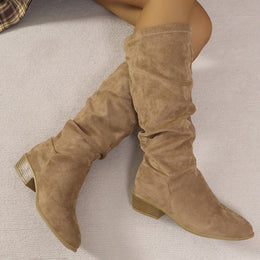 KissICON Vintage Pleated High Heels Boots Women 2025 Autumn