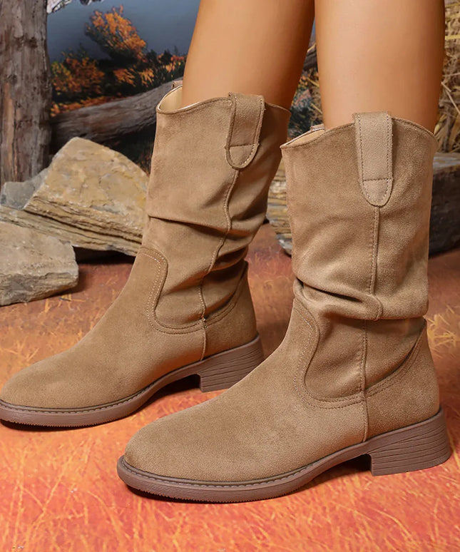 KissICON Vintage Pleated Low Heels Western Boots Women 2025