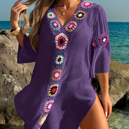 KissICON Violet Blue / UK 24 Moxdo Boho Floral V-Neck Maxi Beach Dress