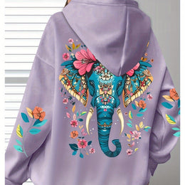 jkthpu-45 Violet / UK 16 Women's Oversized Hooded Sweatshirt - Soft Casual Long
