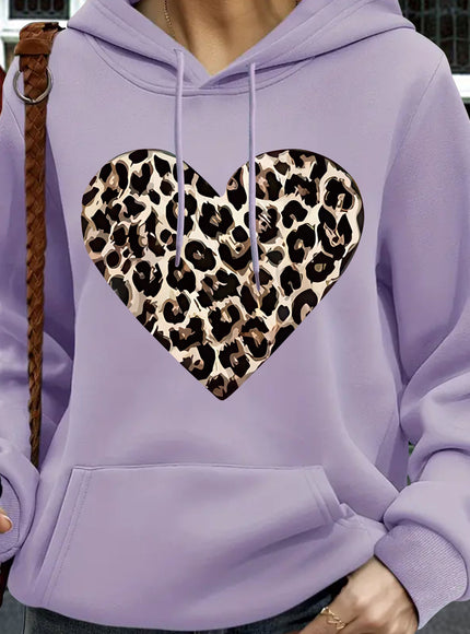 jkthpu-45 Violet / UK 16 Women'S Plus Size Leopard Heart Print Hoodie -