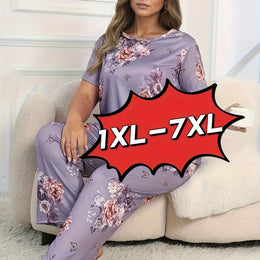 jkthpu-45 Violet / UK 18 Plus Size Women'S Floral Print Short Sleeve Top