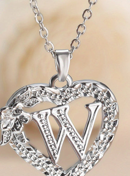 jkthpu-45 W KissIcon Elegant Initial Heart Necklace - CZ Birthstone