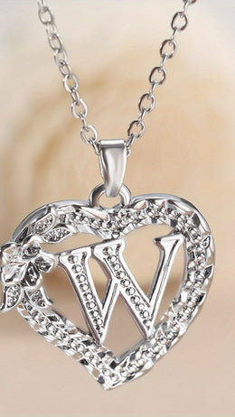 jkthpu-45 W KissIcon Elegant Initial Heart Necklace - CZ Birthstone