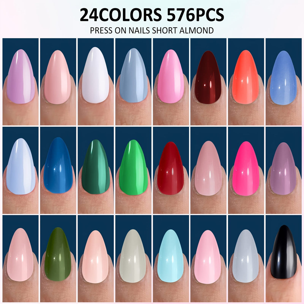 KissICON W013001DP24 KissIcon Shining Nails Almond Press 24 Colors -