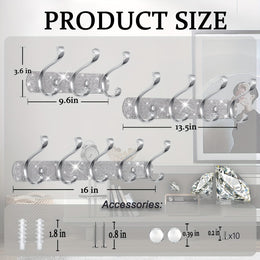 jkthpu-45 Wall-Mounted Hanger - Shiny Silvery Rhinestone - 5 Hooks Wall-Mounted - Key Hook Wall Decoration - Suitable for Hanging Hats, Towels, Wallets, Bathrobes