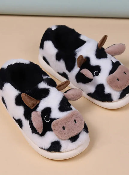 KissICON Warm Fluffy Women's Cow Slippers Winter Bag Heel
