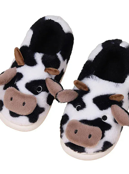 KissICON Warm Fluffy Women's Cow Slippers Winter Bag Heel