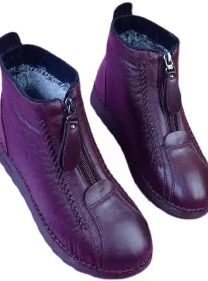 KissICON Warm Women's Boots Winter Women Leather Shoes Zipper