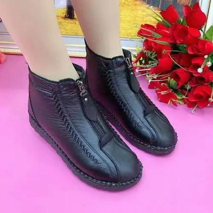 KissICON Warm Women's Boots Winter Women Leather Shoes Zipper