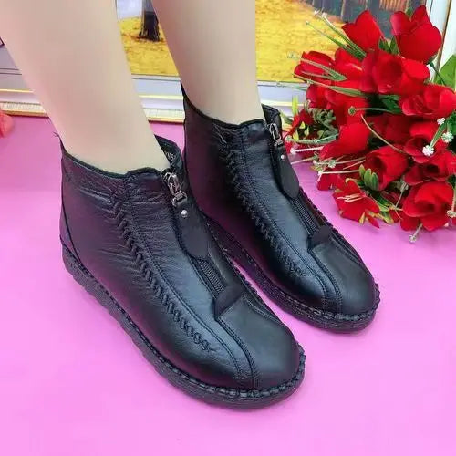 KissICON Warm Women's Boots Winter Women Leather Shoes Zipper