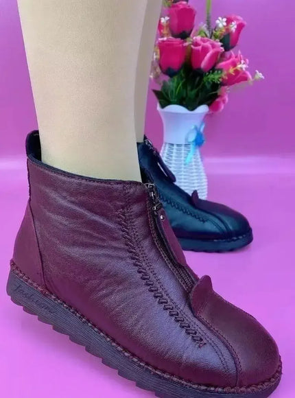 KissICON Warm Women's Boots Winter Women Leather Shoes Zipper