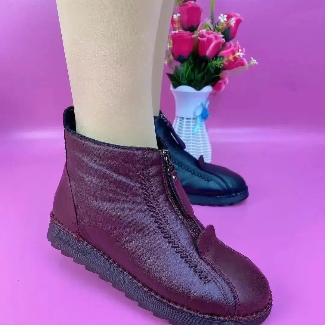 KissICON Warm Women's Boots Winter Women Leather Shoes Zipper