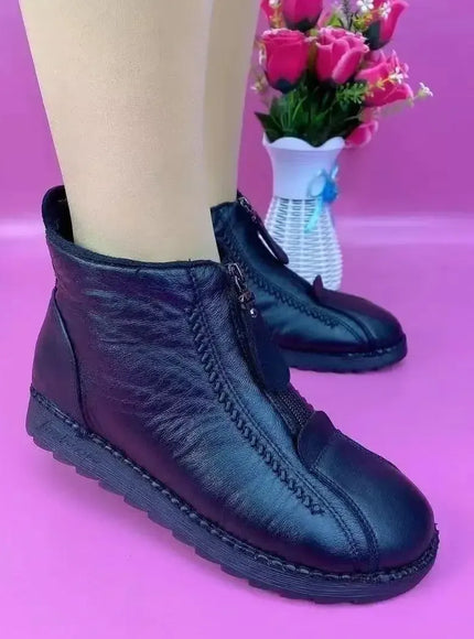 KissICON Warm Women's Boots Winter Women Leather Shoes Zipper