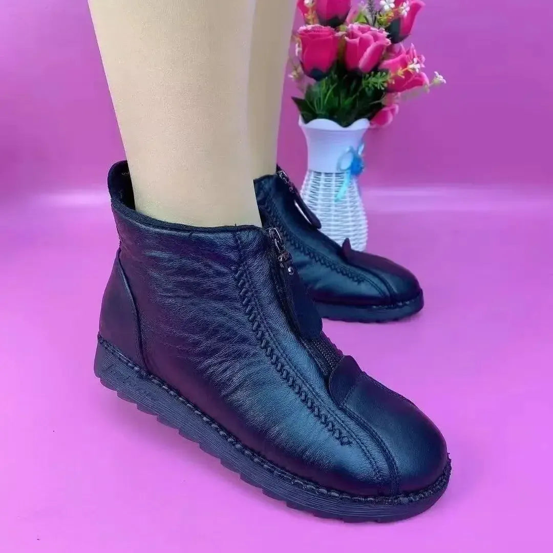 KissICON Warm Women's Boots Winter Women Leather Shoes Zipper