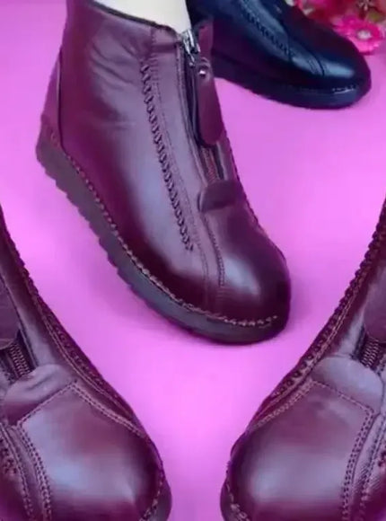 KissICON Warm Women's Boots Winter Women Leather Shoes Zipper