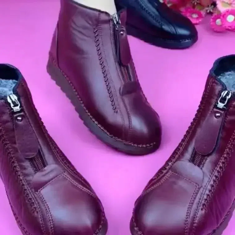 KissICON Warm Women's Boots Winter Women Leather Shoes Zipper