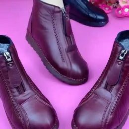 KissICON Warm Women's Boots Winter Women Leather Shoes Zipper