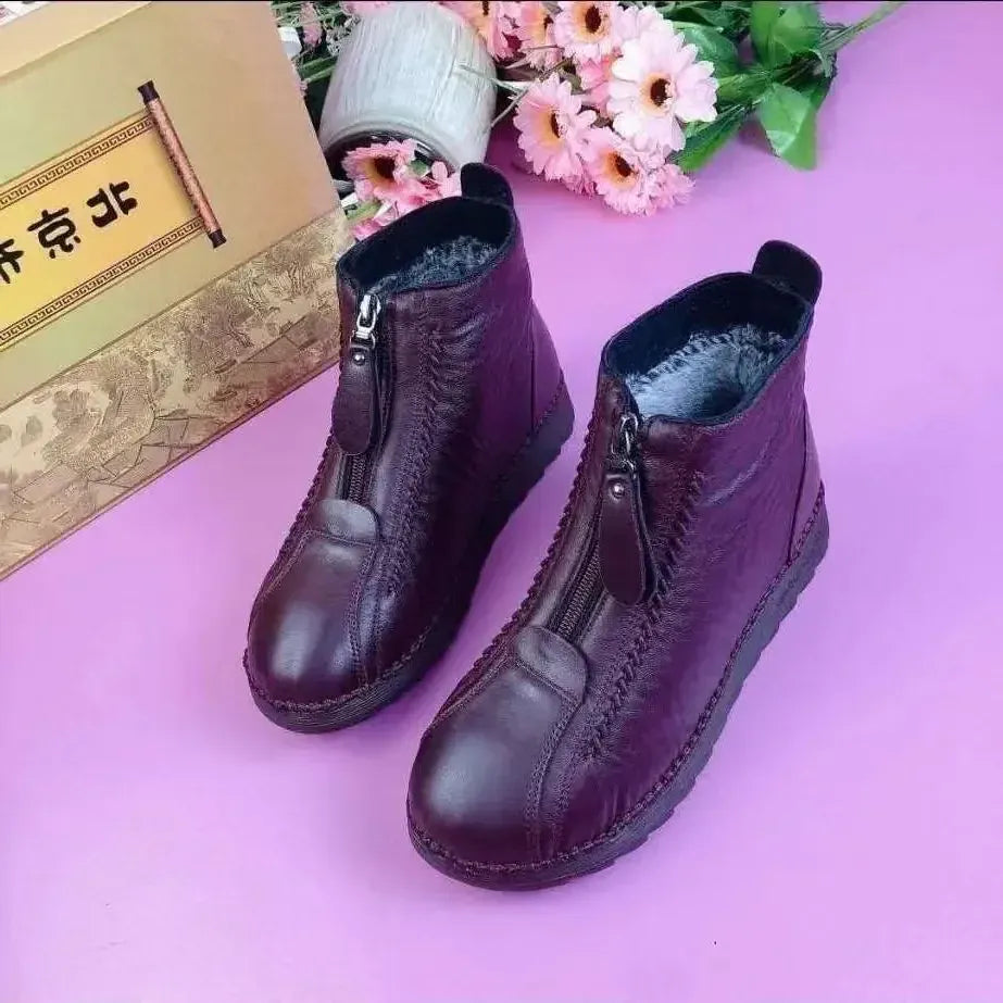 KissICON Warm Women's Boots Winter Women Leather Shoes Zipper