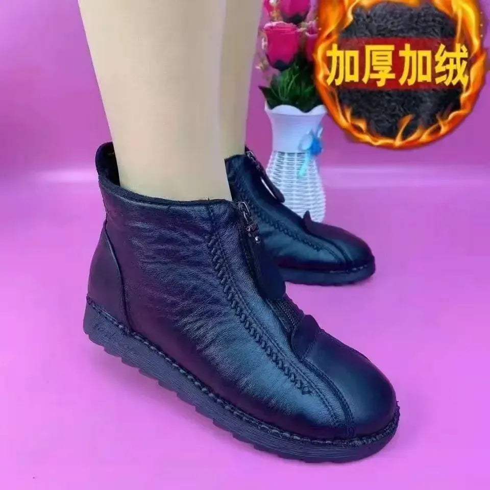 KissICON Warm Women's Boots Winter Women Leather Shoes Zipper
