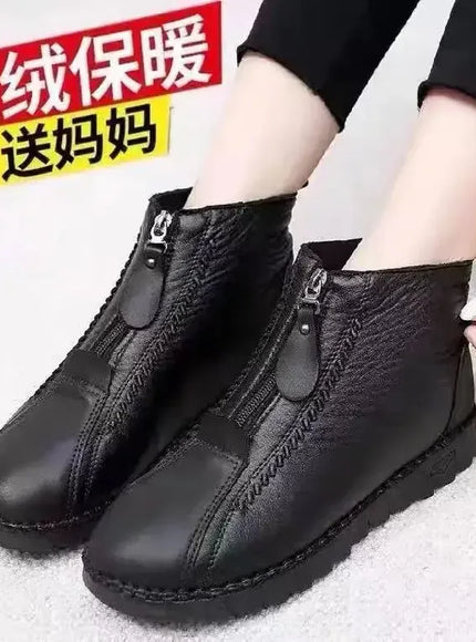 KissICON Warm Women's Boots Winter Women Leather Shoes Zipper