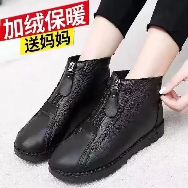 KissICON Warm Women's Boots Winter Women Leather Shoes Zipper
