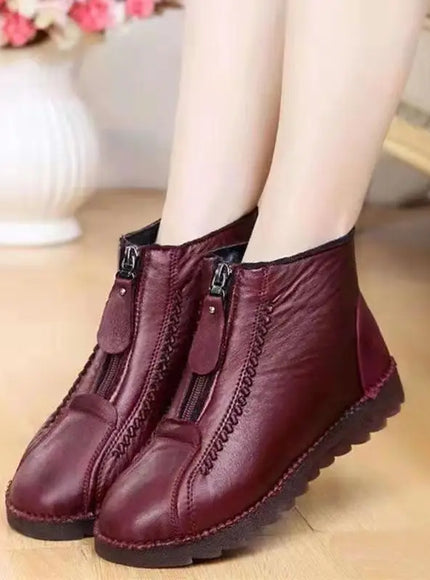 KissICON Warm Women's Boots Winter Women Leather Shoes Zipper