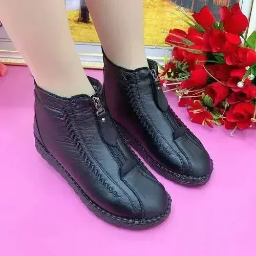 KissICON Warm Women's Boots Winter Women Leather Shoes Zipper