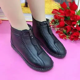 KissICON Warm Women's Boots Winter Women Leather Shoes Zipper