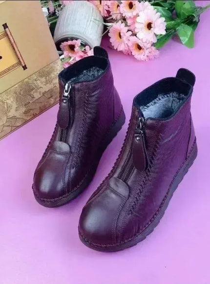 KissICON Warm Women's Boots Winter Women Leather Shoes Zipper