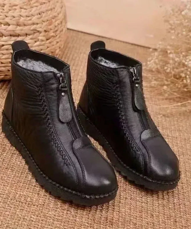 KissICON Warm Women's Boots Winter Women Leather Shoes Zipper