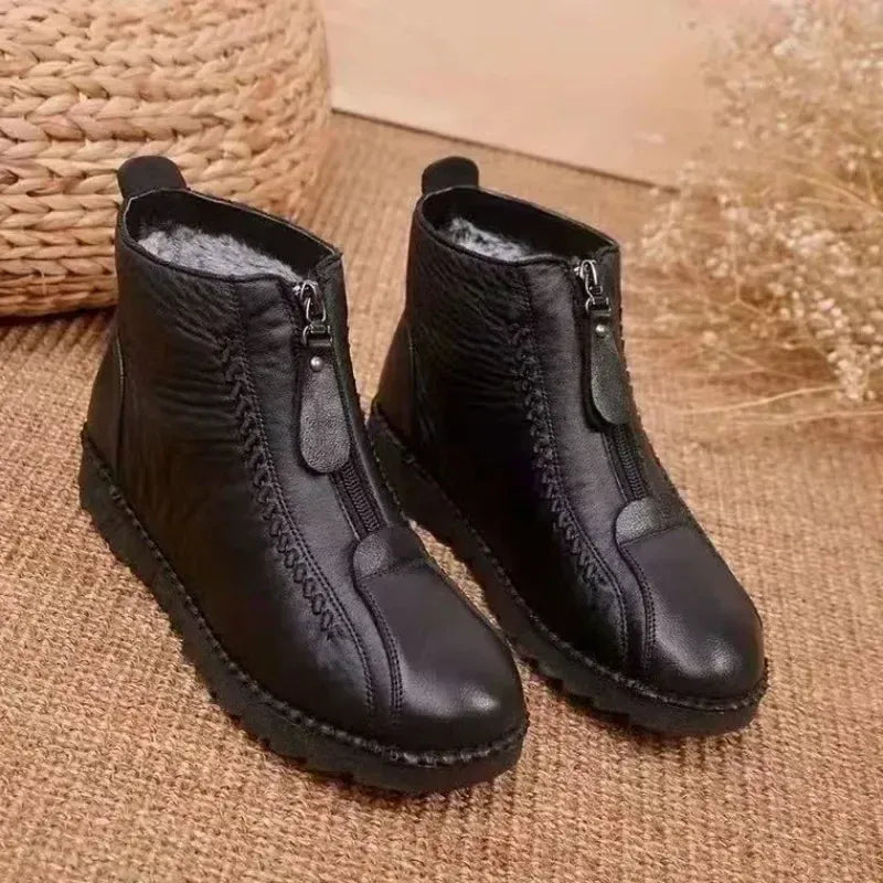 KissICON Warm Women's Boots Winter Women Leather Shoes Zipper