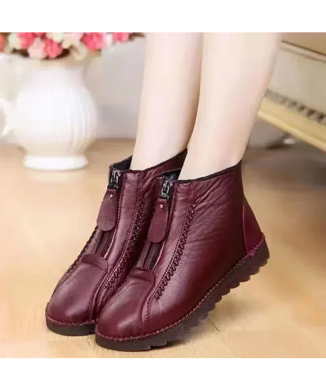 KissICON Warm Women's Boots Winter Women Leather Shoes Zipper