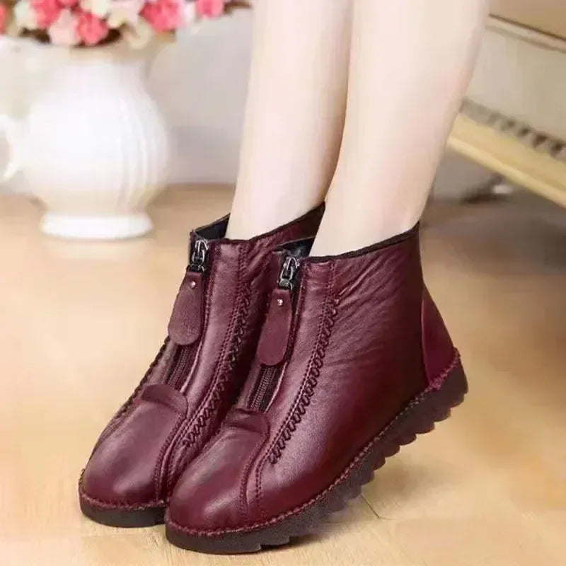 KissICON Warm Women's Boots Winter Women Leather Shoes Zipper