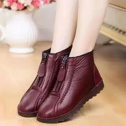 KissICON Warm Women's Boots Winter Women Leather Shoes Zipper