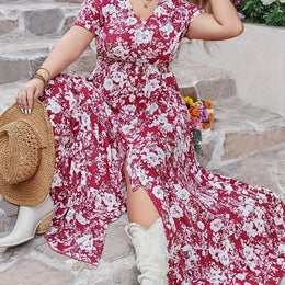 jkthpu-45 Watermelon Red / UK 16 Modern Bohemian Women's A-line Skirt - Elastic Waist, Stretchable, Comfortable Fabric, Artistic White Buttons, Perfect for Music Festival, Vacation, Date, Valentine's Day