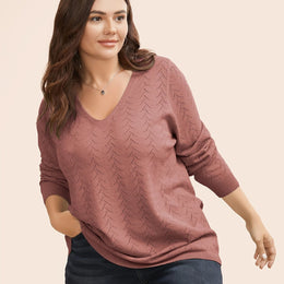 jkthpu-45 Watermelon Red / UK 18 Plus Size Watermelon Red Asymmetric V-Neck Knit Pullover Sweater