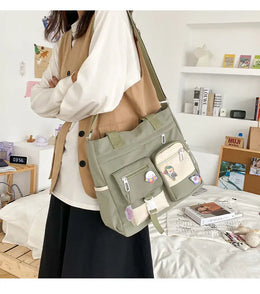 KissICON Waterproof Canvas Handbags Shoulder Bags Nylon Tote