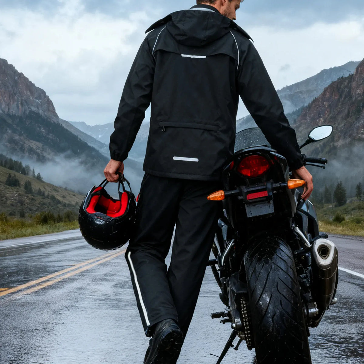 KissICON Waterproof Motorcycle Rain Suit Reflective Jacket  Pants