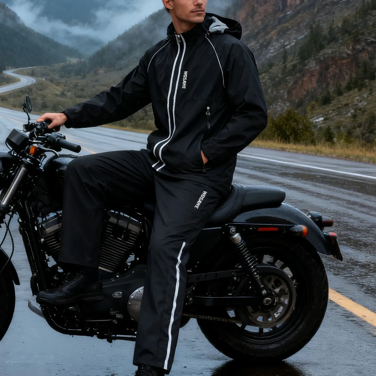 KissICON Waterproof Motorcycle Rain Suit Reflective Jacket  Pants