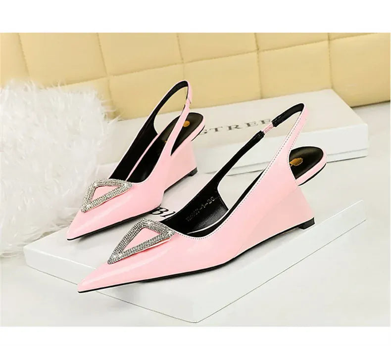 KissICON Wedges Women Shoes High Heel Shallow Pointed Toe