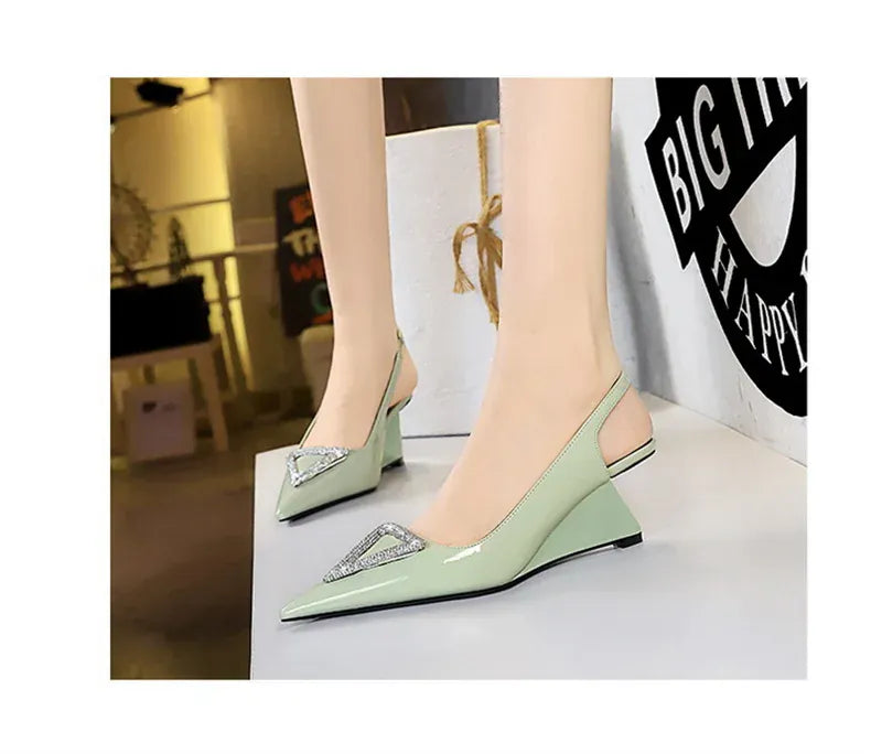 KissICON Wedges Women Shoes High Heel Shallow Pointed Toe