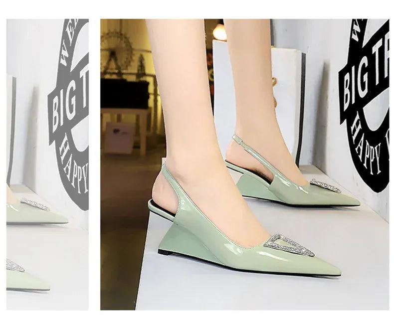 KissICON Wedges Women Shoes High Heel Shallow Pointed Toe