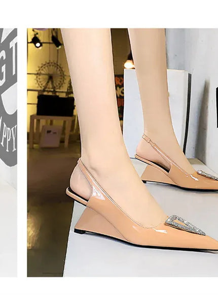 KissICON Wedges Women Shoes High Heel Shallow Pointed Toe