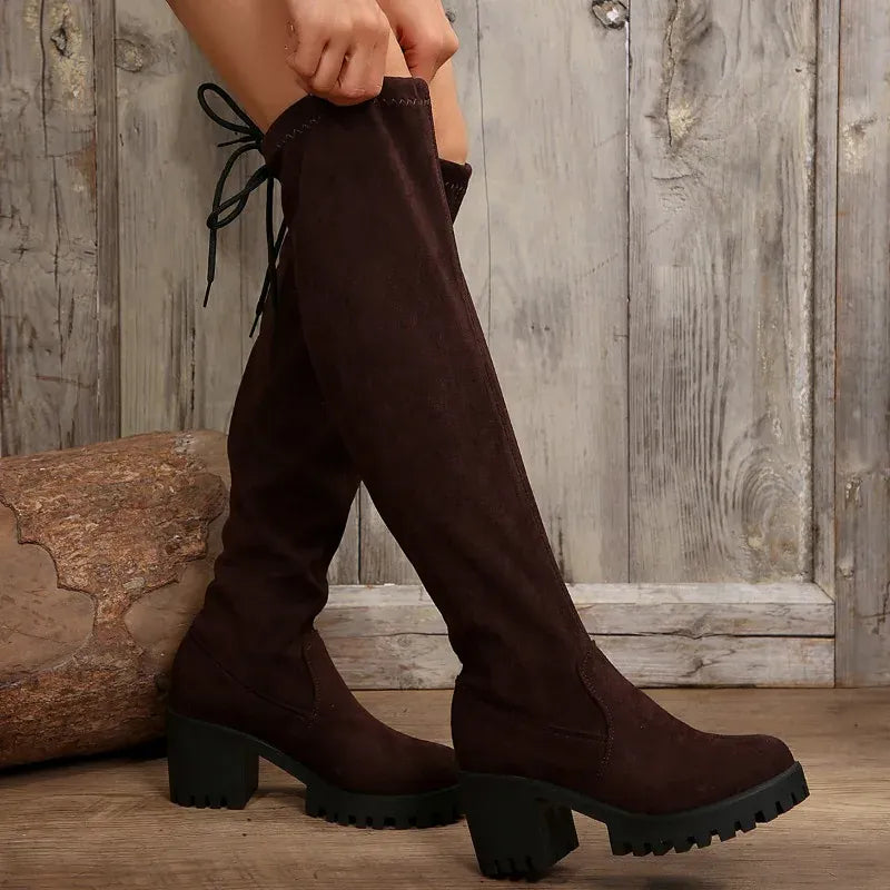 KissICON Western Brown Leopard Thigh High Boots for Women