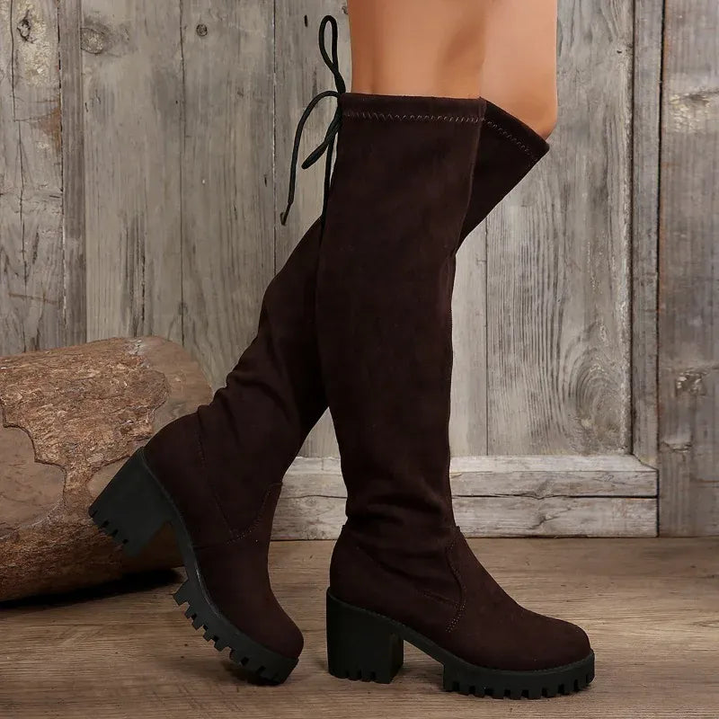 KissICON Western Brown Leopard Thigh High Boots for Women