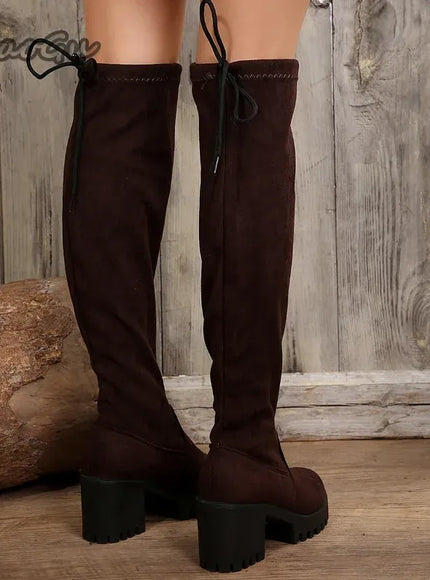 KissICON Western Brown Leopard Thigh High Boots for Women