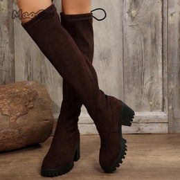 KissICON Western Brown Leopard Thigh High Boots for Women